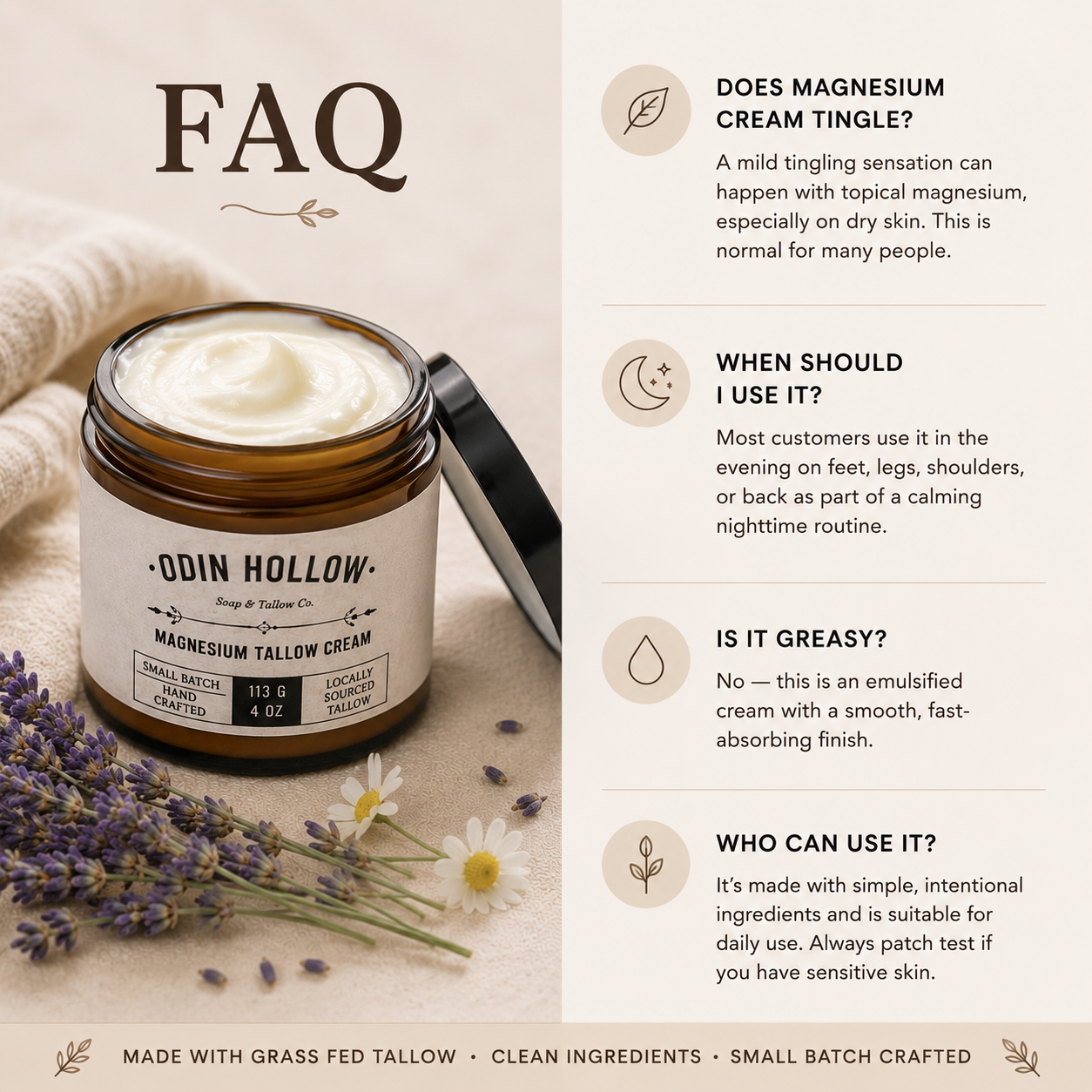Grass-Fed Tallow Magnesium Cream | Restorative Topical Magnesium Body Cream