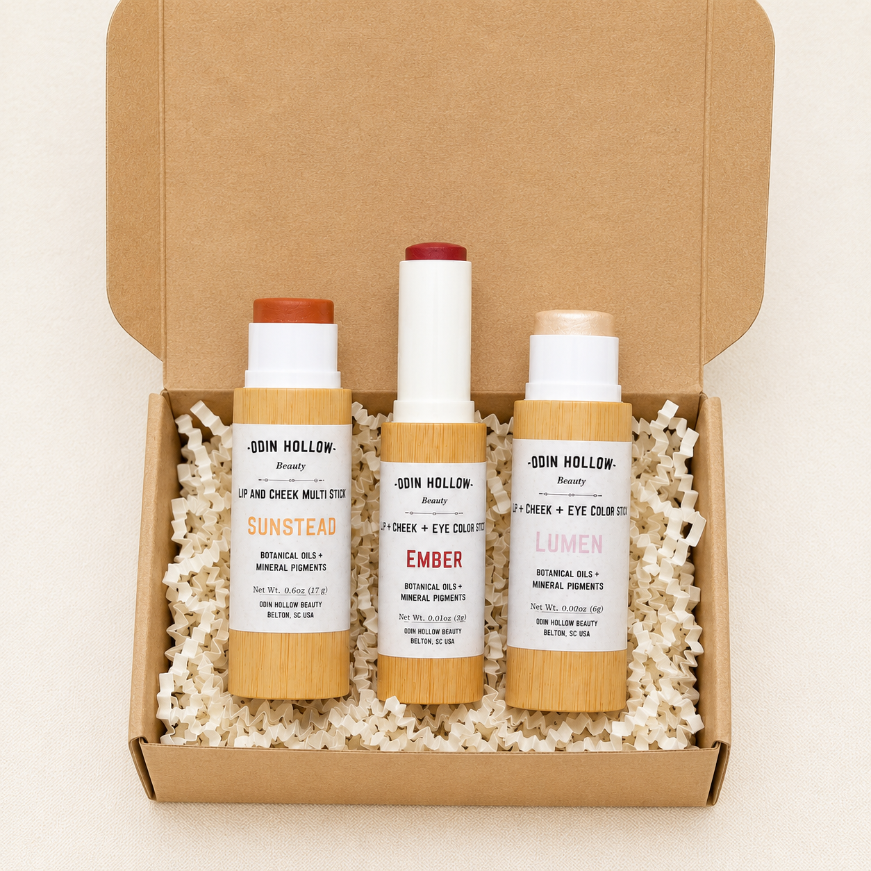 Natural Cream Makeup Trio | Multi Stick + Bronzer + Highlighter Set