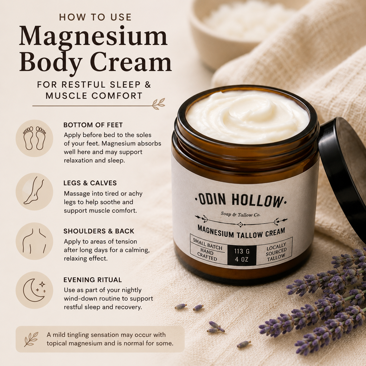 Grass-Fed Tallow Magnesium Cream | Restorative Topical Magnesium Body Cream