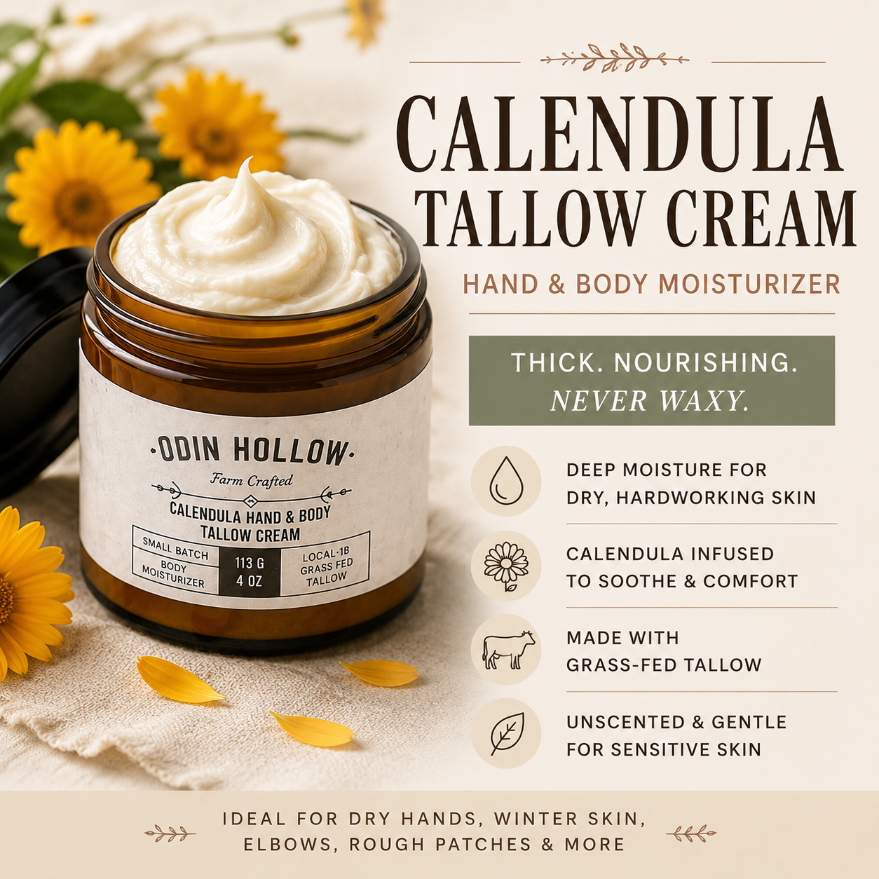 Calendula Infused Tallow Hand & Body Cream