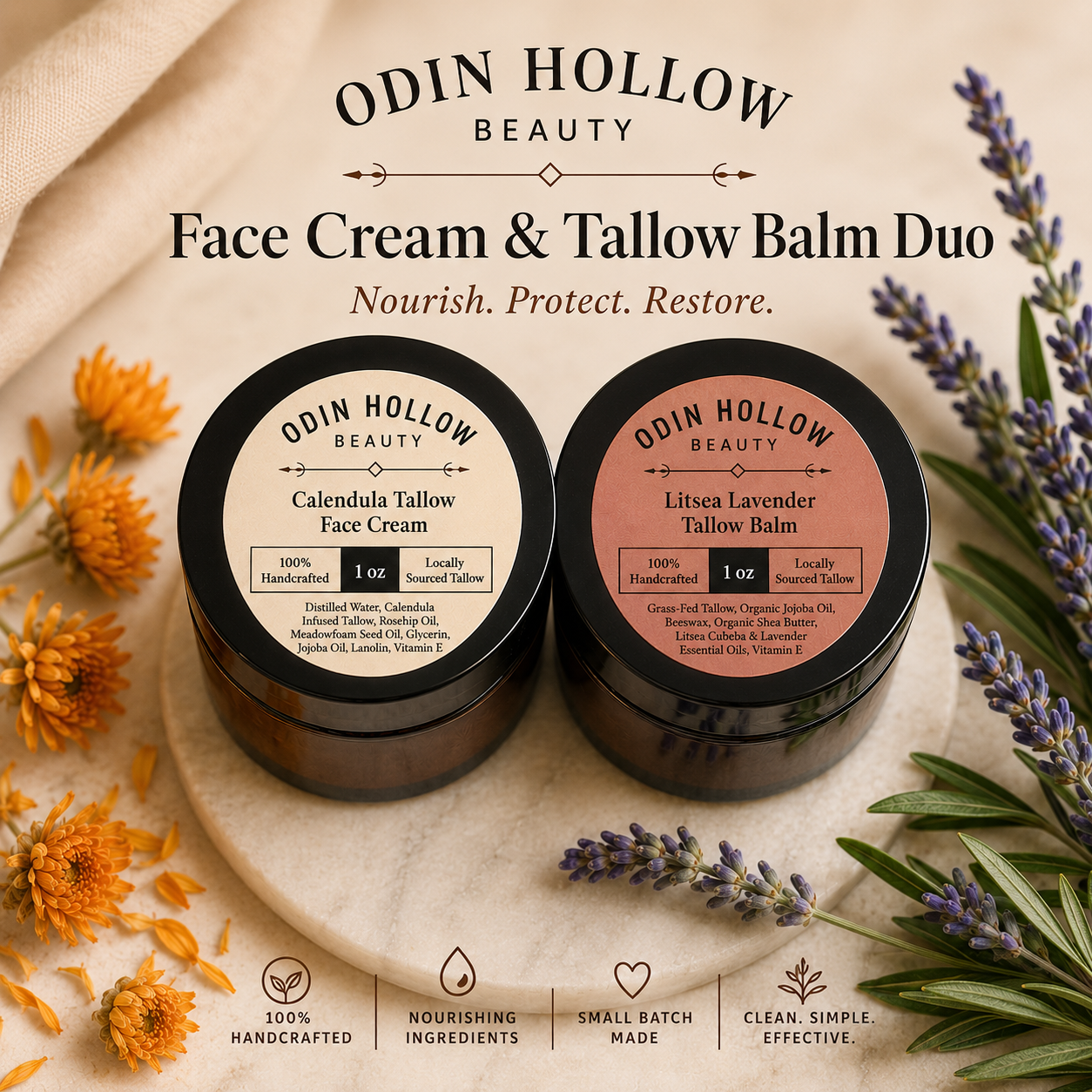 Duo Calendula Face Cream & Litsea Lavender Balm Trial Set