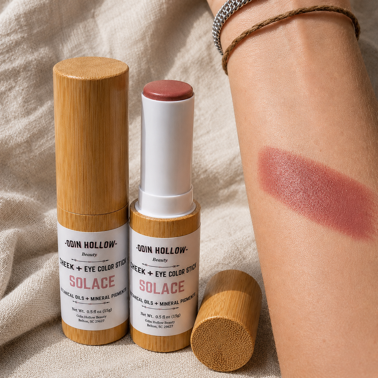 Lip + Cheek Multi Stick – SOLACE | Soft Rosy Pink Cream Blush, Lip Tint & Eye Color | Botanical Oils + Mineral Pigments